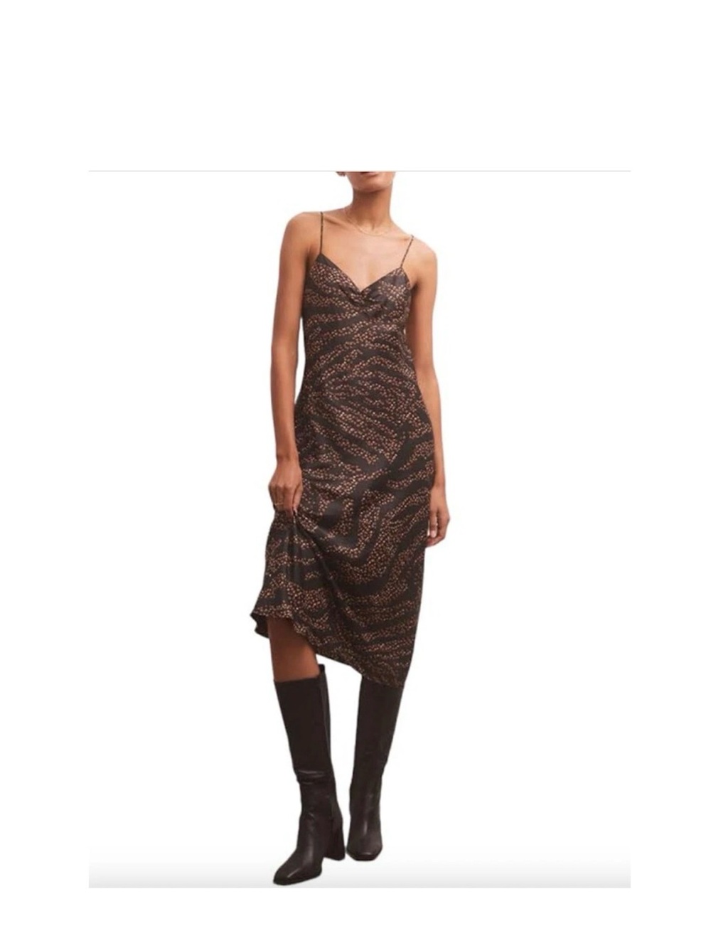 Z Supply Brown Printed Asymmetrical Slip Dress